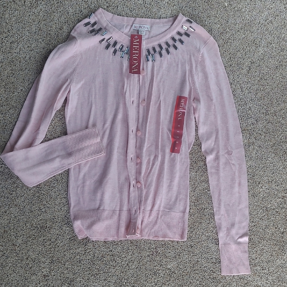 Merona Pink Cardigan with Silver Embellishments